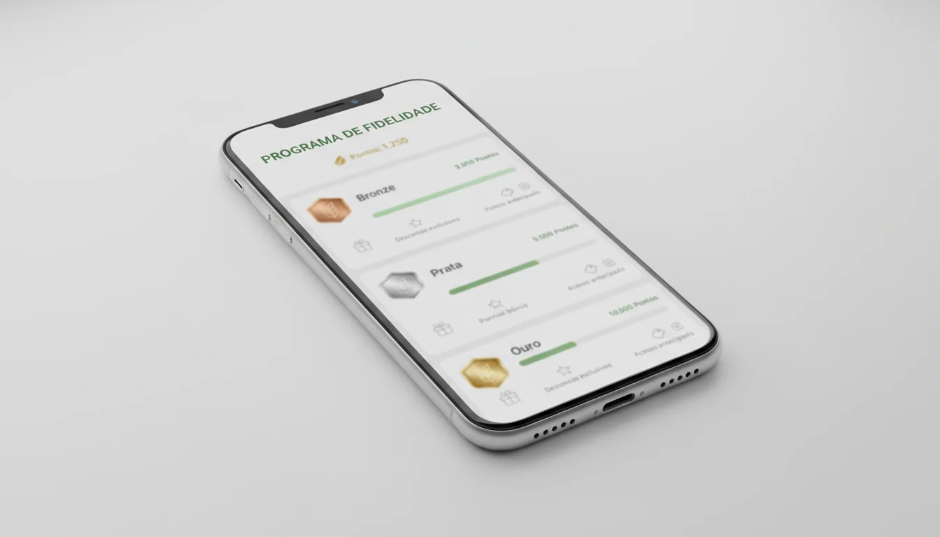 Interface de programa de fidelidade mostrando níveis e benefícios