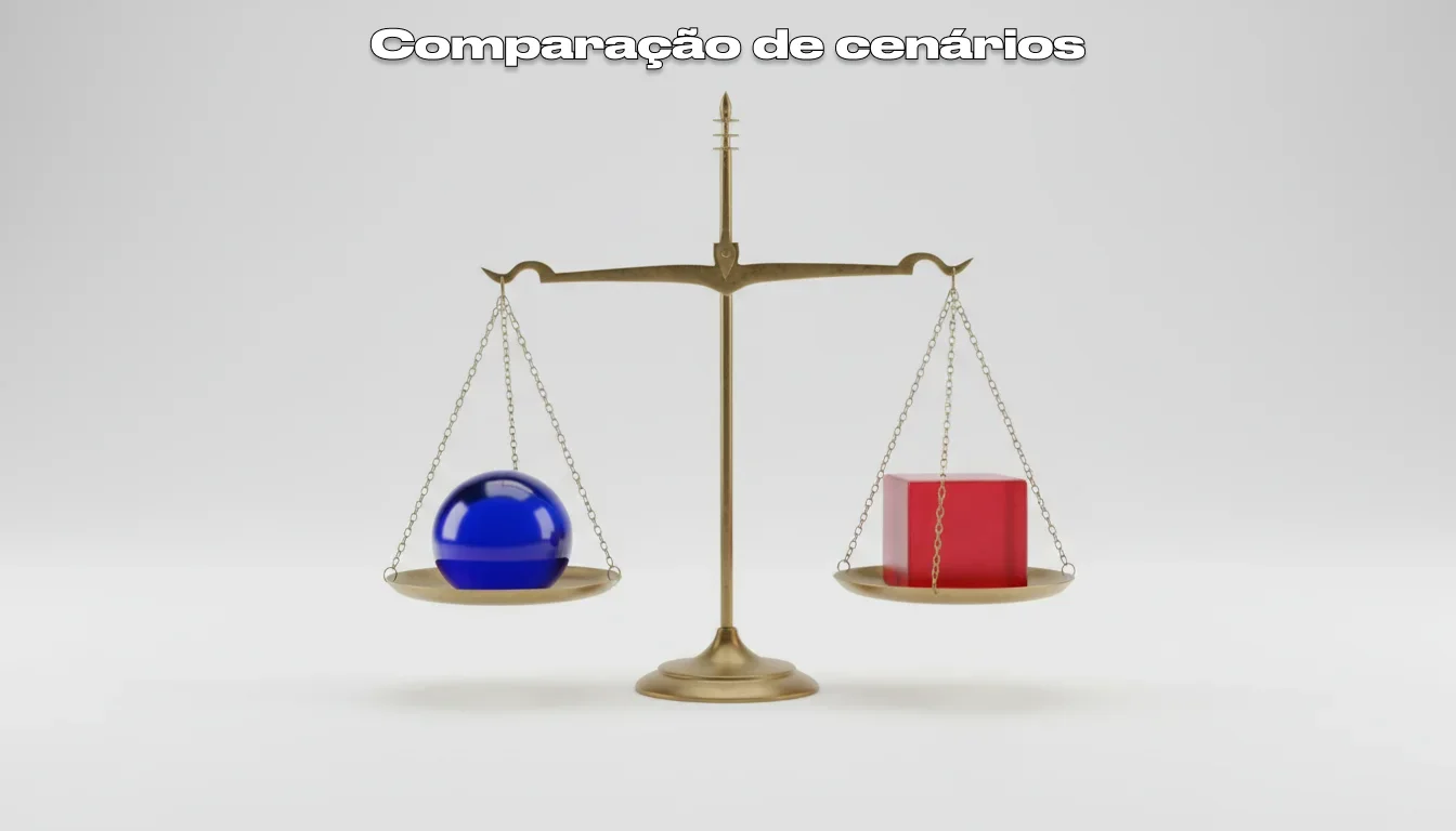 Balança equilibrando elementos representando prós e contras