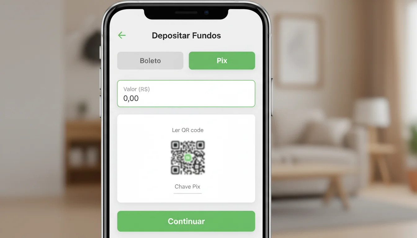 Tela de smartphone mostrando opções de depósito via Pix
