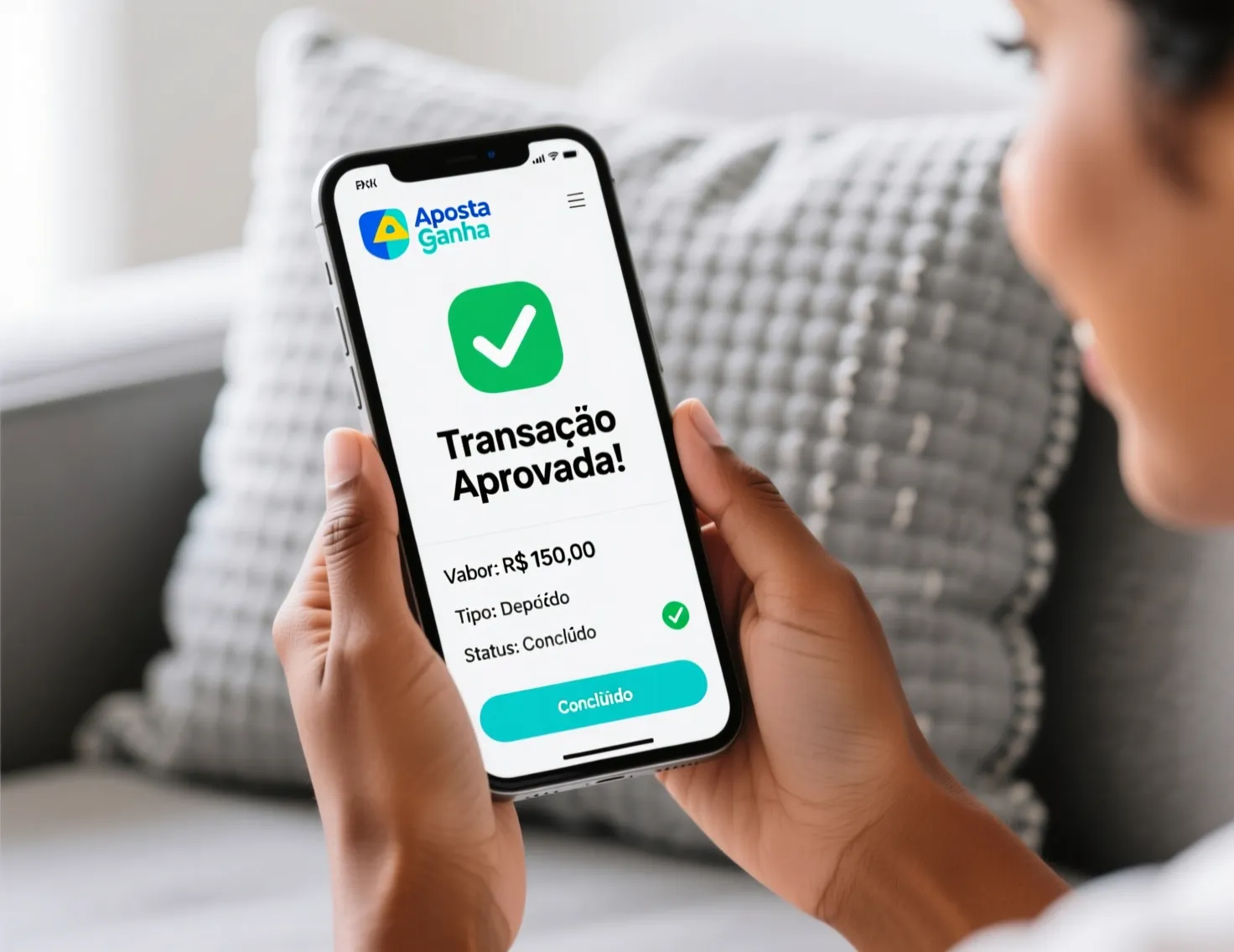 Transação Pix instantânea aprovada no aplicativo Aposta Ganha para depósitos e saques