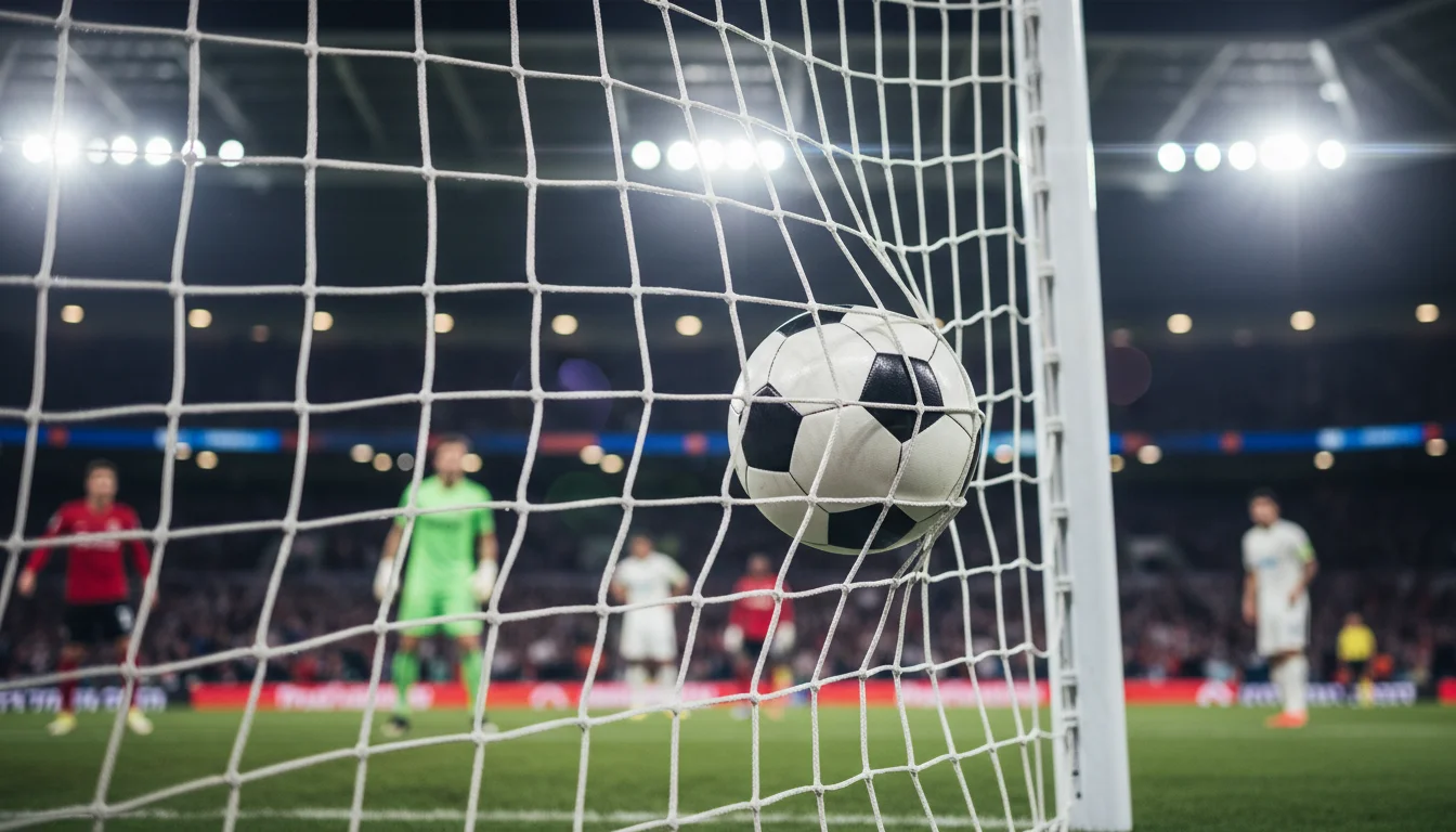Bola de futebol entrando no gol com rede balançando