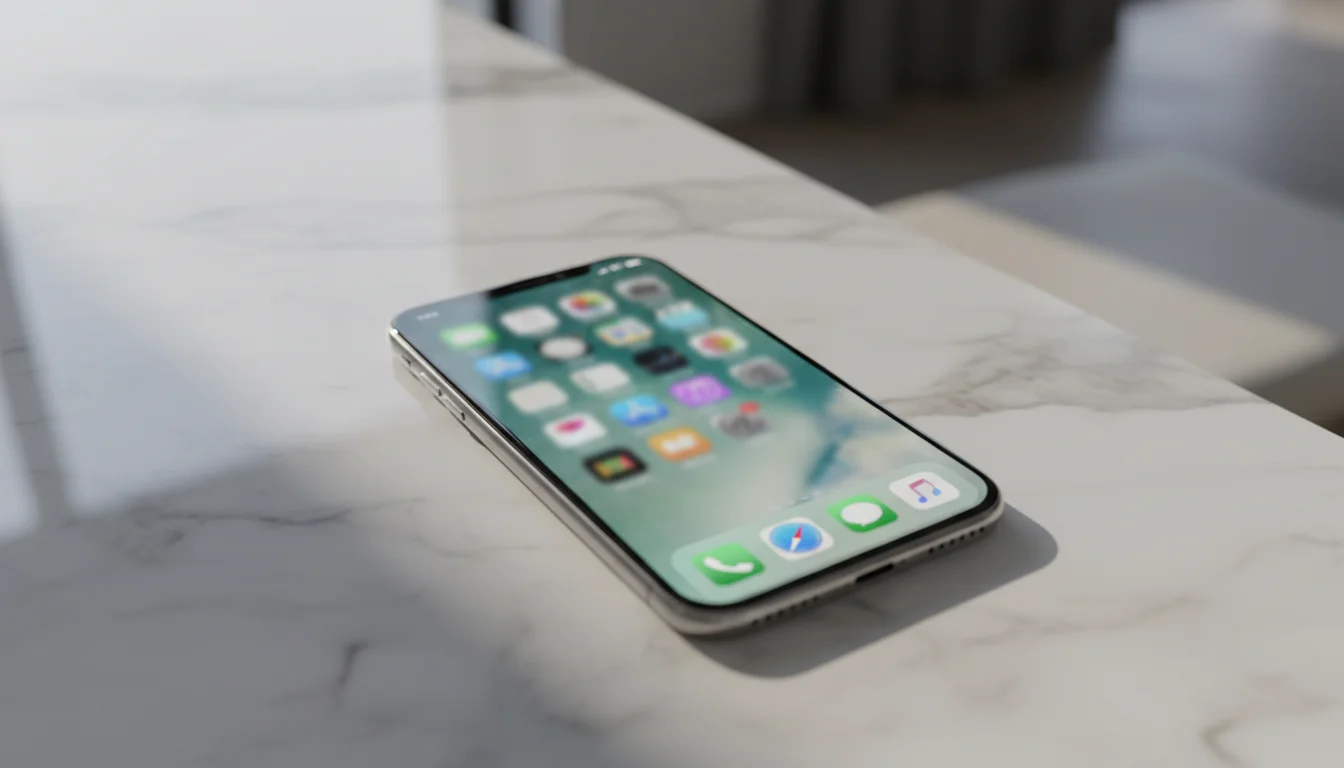 iPhone com tela inicial mostrando ícones de aplicativos organizados