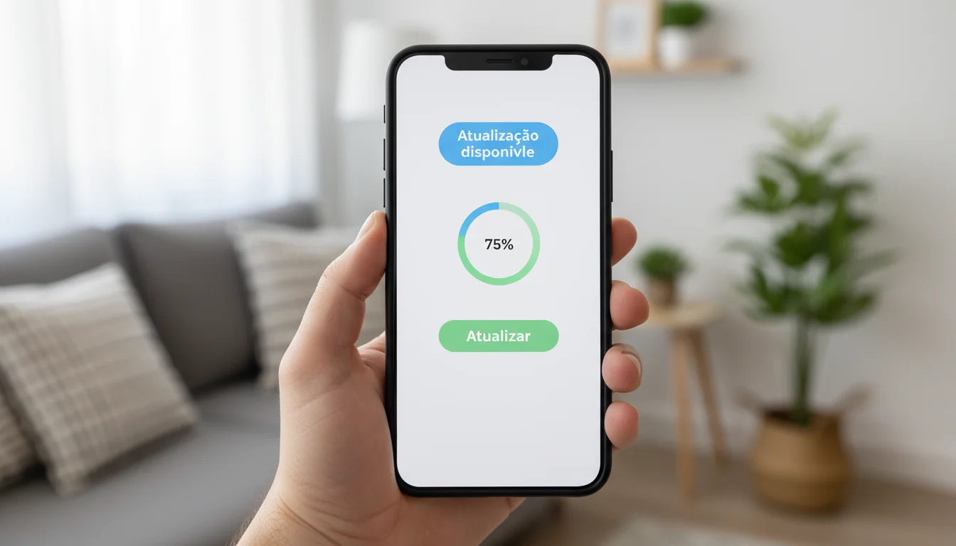 Smartphone exibindo notificação de atualização de aplicativo disponível