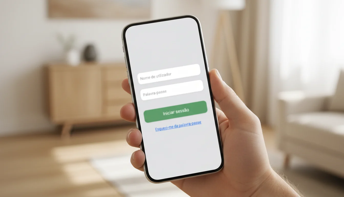 Tela de login de aplicativo com campos de usuário e senha em smartphone