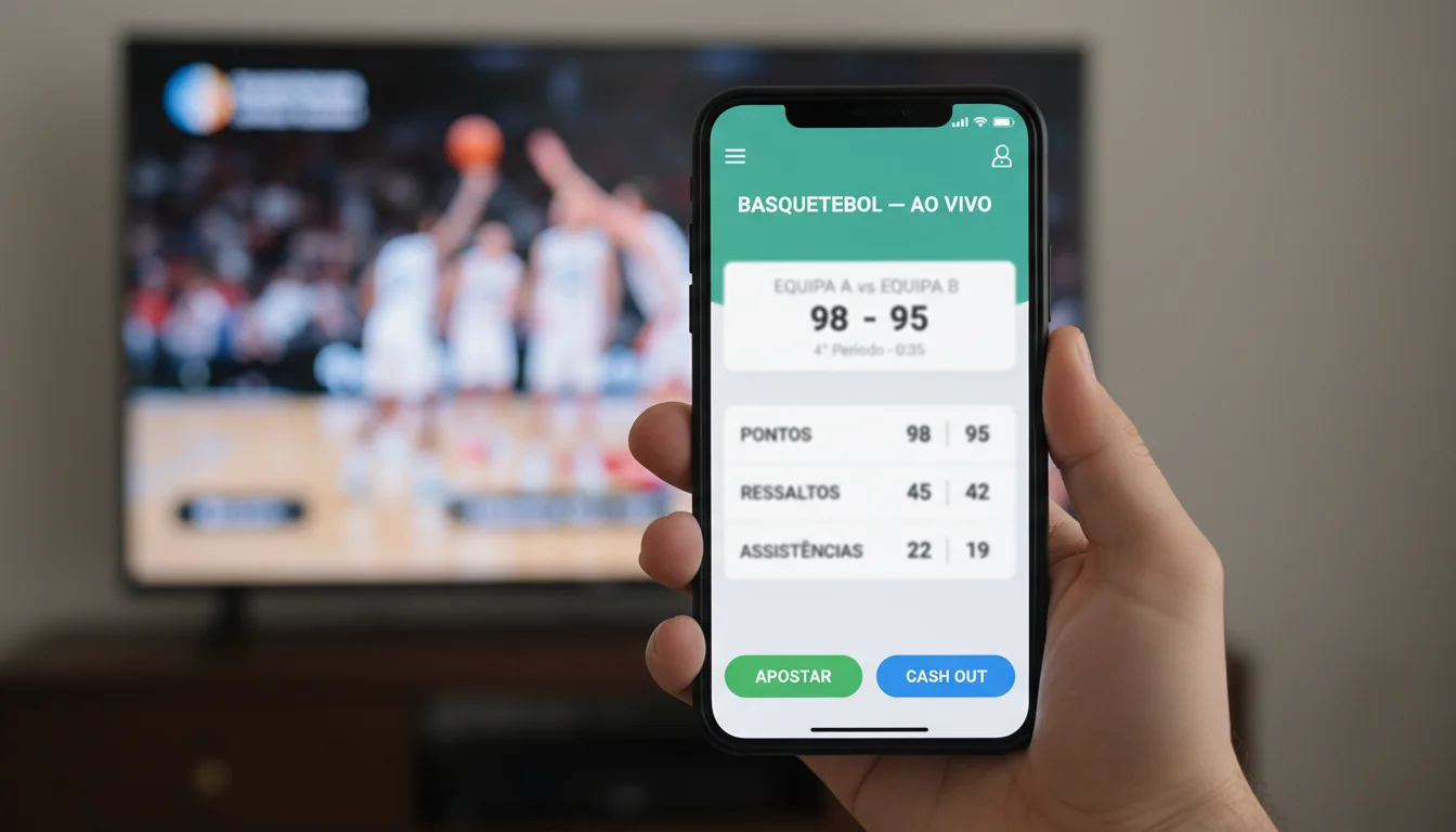 Tela de aplicativo mostrando estatísticas ao vivo de jogo de basquete