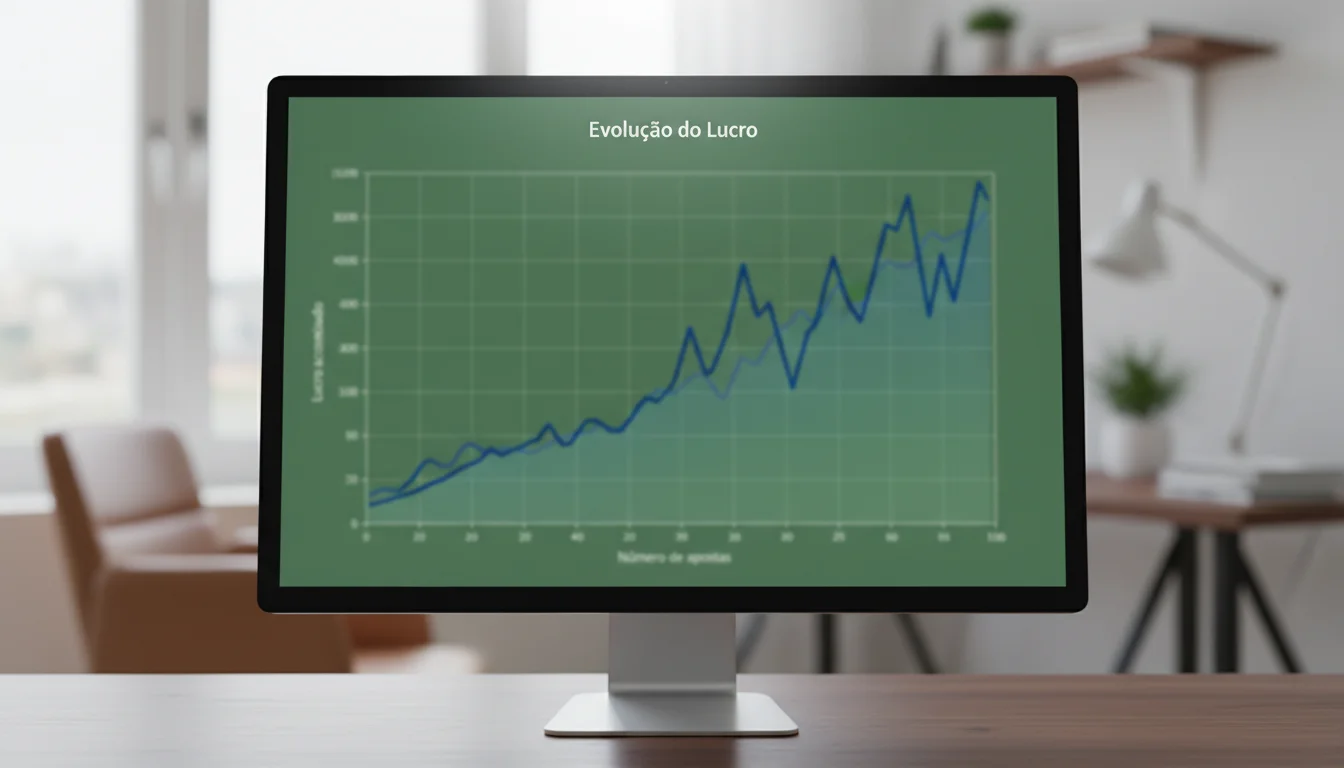 Gráfico mostrando evolução de lucros ao longo de centenas de apostas