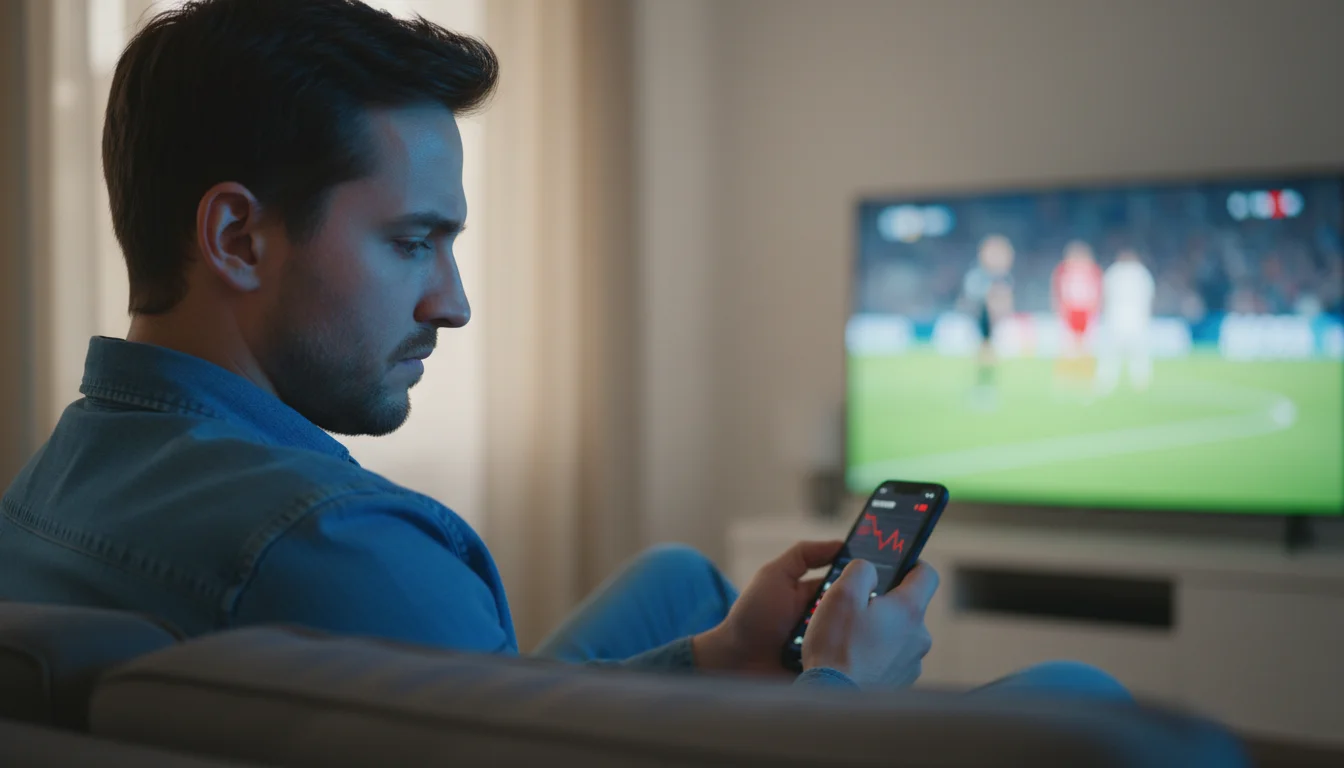 Pessoa com expressão frustrada olhando para smartphone durante jogo