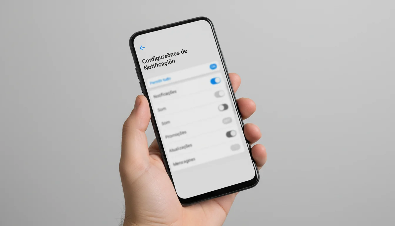 Tela de smartphone mostrando painel de configurações de notificações de aplicativo
