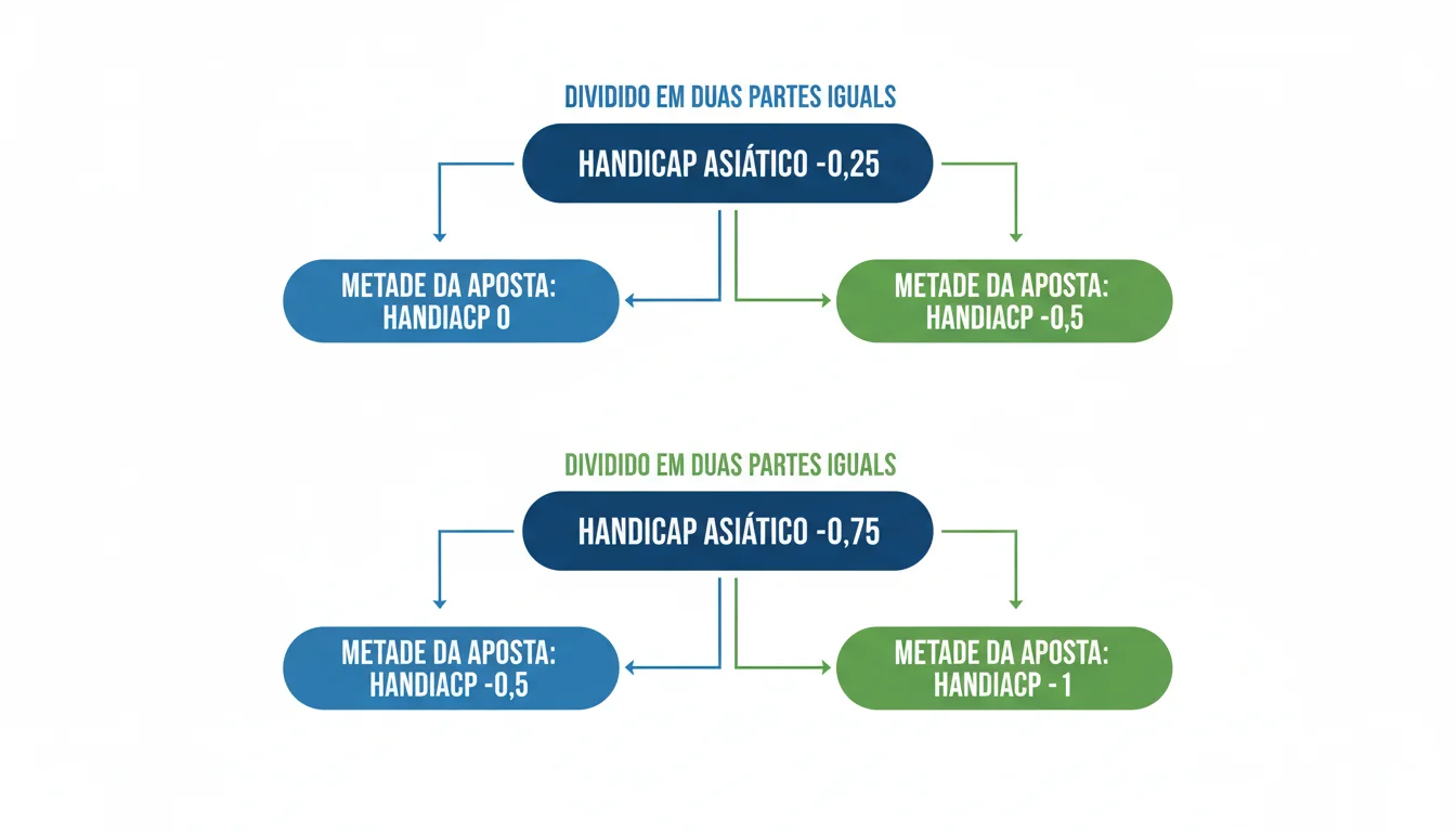 Diagrama explicando como funcionam as linhas de quartos no handicap