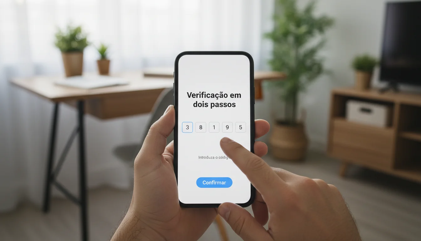 Pessoa usando autenticação em duas etapas no celular para acessar conta