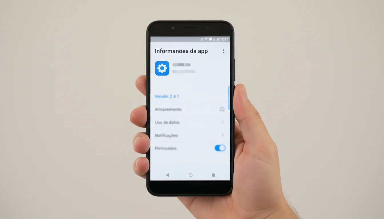 Tela de informações de aplicativo mostrando número da versão e detalhes técnicos